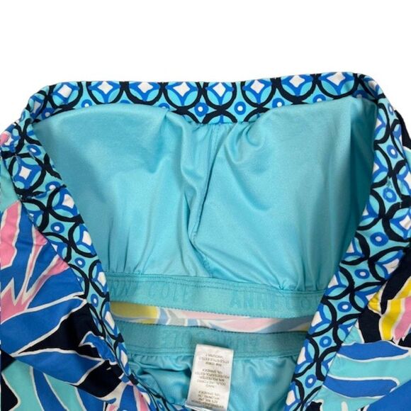Anne Cole Estilo Strapless Blouson One Piece Swimsuit Blue Tropical Print Size 8 - Picture 7 of 13